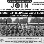 Join Pak Army As A Regular Commissioned Officer Through 33rd Technical Cadet Course